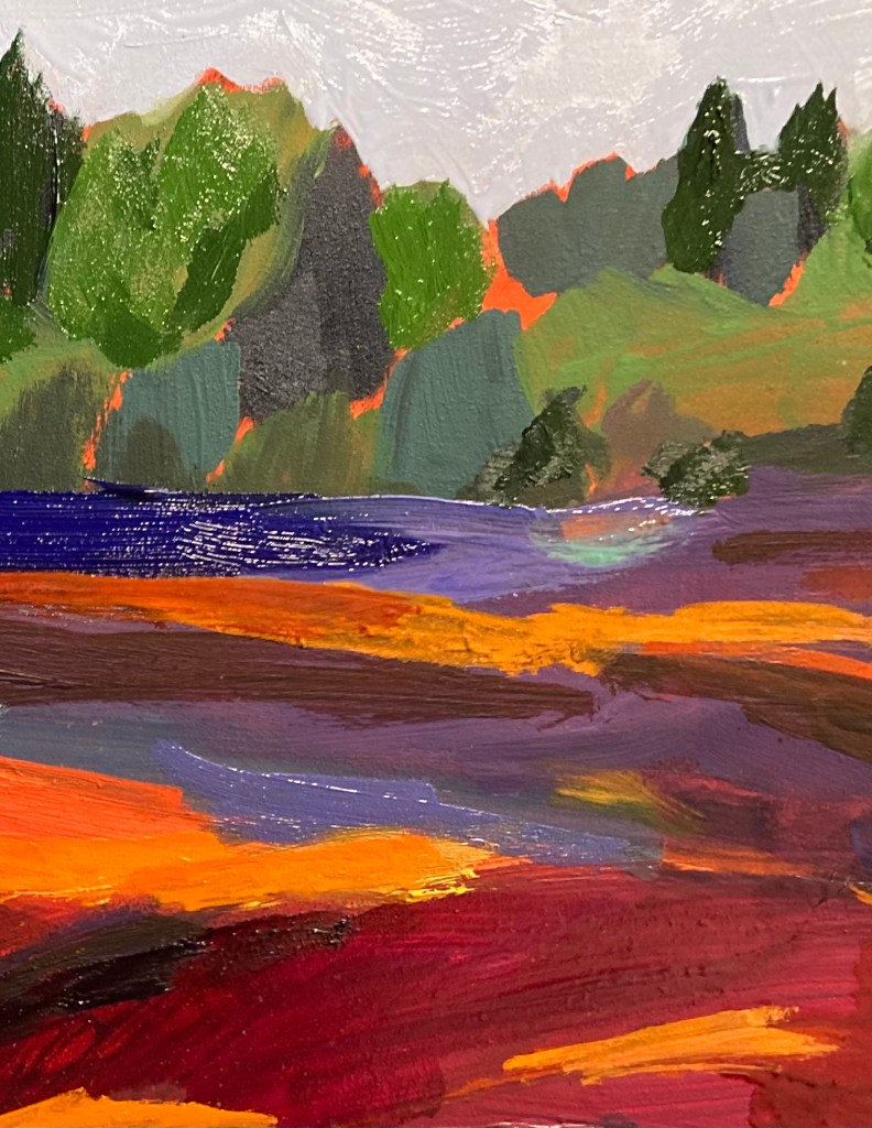 A studio oil after a watercolor plein air sketch.